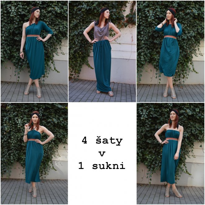 Multifunkčné šaty smaragdovej farby s rukávmi, bez rukávov, s viazaním za krkom a bez ramienok, plus dlhá sukňa