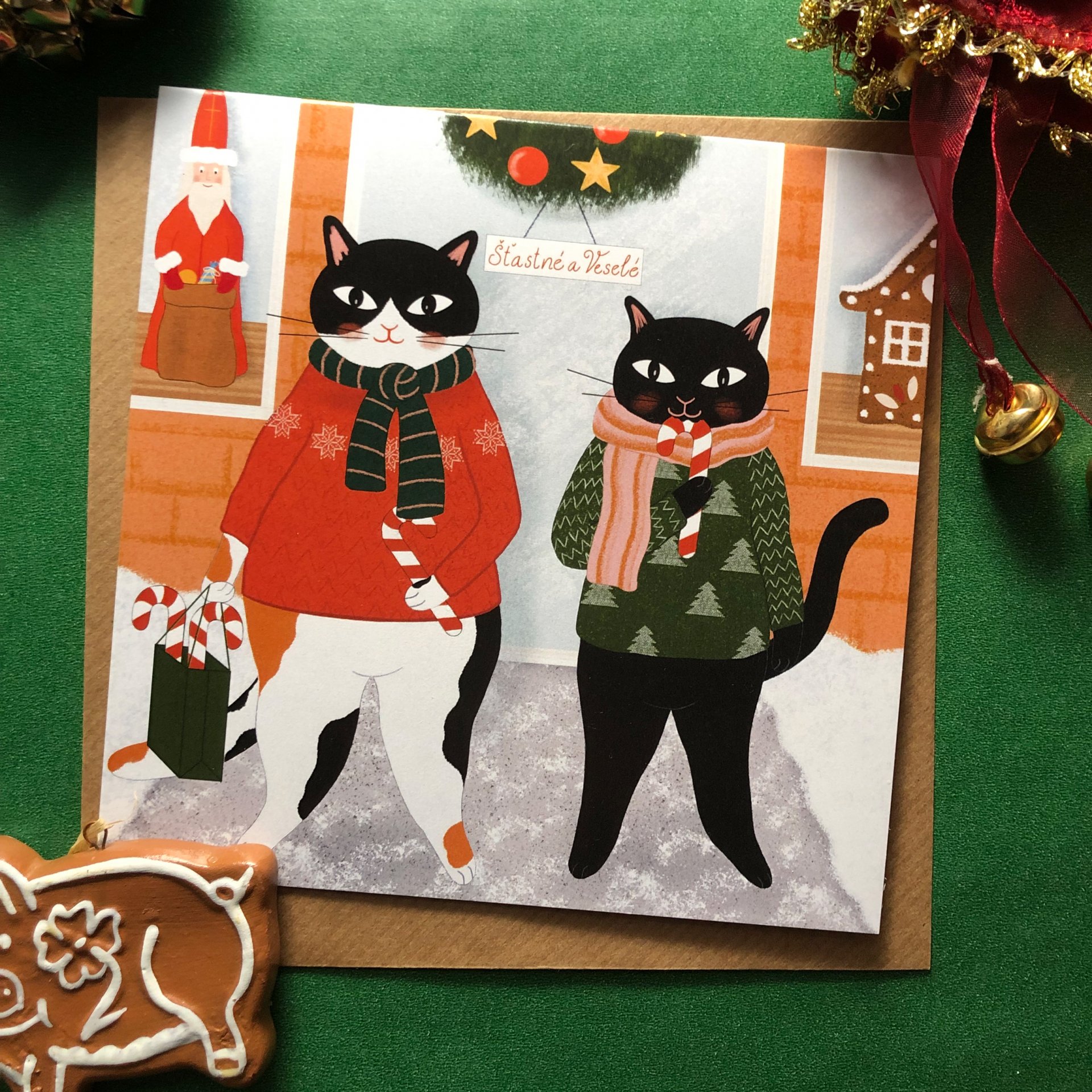 Vianočná pohľadnica s mačkami