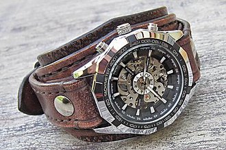 Náramky - Hnedý kožený remienok s hodinkami Winner II - 6916110_