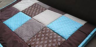 Úžitkový textil - Prehoz, vankúš patchwork vzor čokoládovo - tyrkysová ( rôzne varianty veľkostí ) - 6925562_