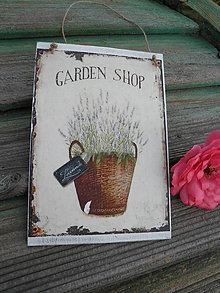 Dekorácie - Vintage cedulka " Garden shop" - 6929237_