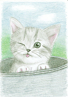 Kresby - Žmurkajúca mačička - 6930360_