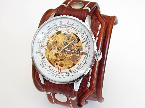 Pánske hodinky, kožený remienok, folk hodinky