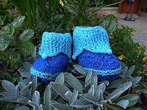 Detské topánky - Modré babypapučky  s bambuľkami - 6952652_