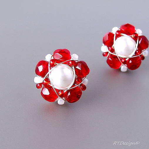 Náušnice - Napichovačky White & Red - 6956839_