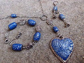 Sady šperkov - modrá sada - náušnice, náramok a náhrdelník z polyméru - 6967541_