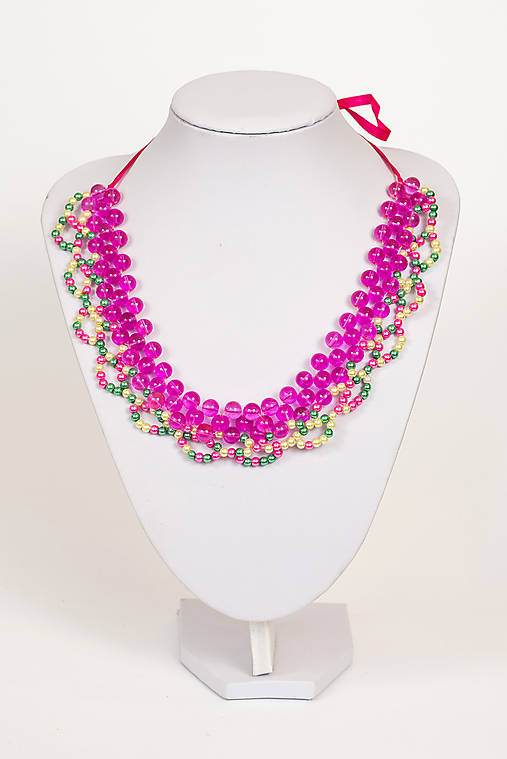 farebný náhrdelník candy cotton - "sweet candy" (Pestrofarebná - číre ružové a zelené s matným efektom)