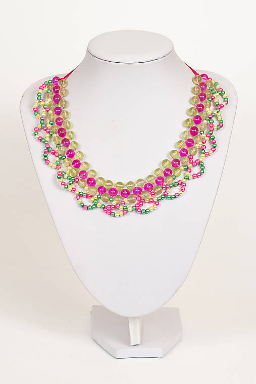 farebný náhrdelník candy cotton - "sweet candy" (Pestrofarebná - číre ružové a zelené s matným efektom)
