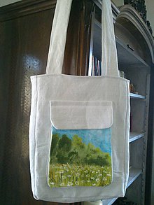 Veľké tašky - ľanová maľovaná taška Lúka - 6985936_