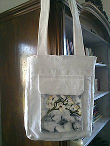 Veľké tašky - ľanová maľovaná taška Kvety čerešne - 6985969_