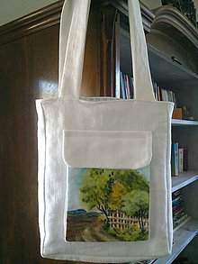 Veľké tašky - ľanová maľovaná taška Vidiek - 6985975_