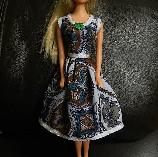  - Šité Barbie šaty (bielohnedomodré) - 6987843_