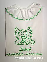 Detské oblečenie - Košieľka na krst K11, biela bavlna, zelená výšivka - 6989484_