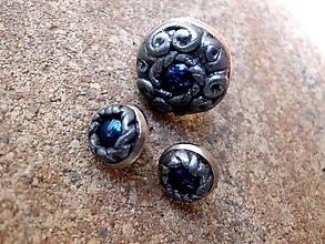 Sady šperkov - náušnice + prsteň z polyméru strieborno modré - 6993854_