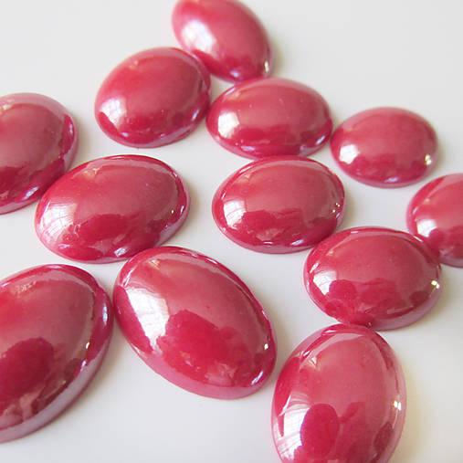 Komponenty - Sklenený perleťový kabošon / ovál 13x18mm (Višňový) - 7028975_
