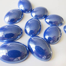 Komponenty - Sklenený perleťový kabošon / ovál 13x18mm (Kráľ.modrý) - 7029036_