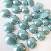 Komponenty - Sklenený perleťový kabošon / kruh 9,5mm (Morský modrý) - 7029114_