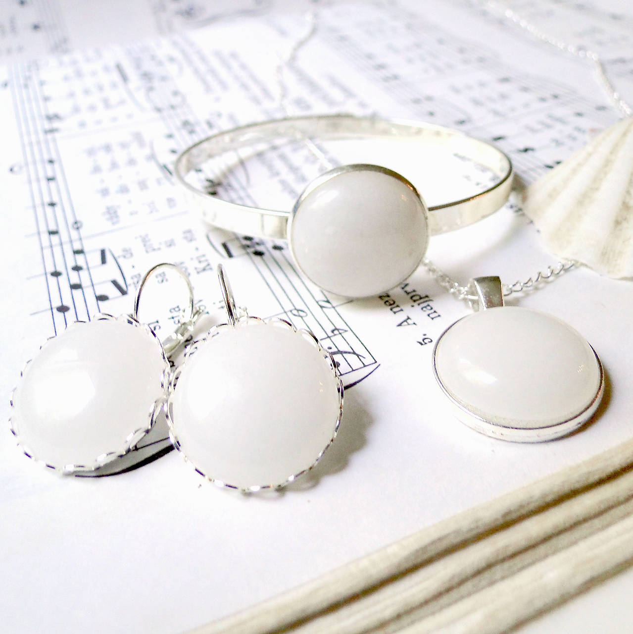 White Jade & Silver Set / Set šperkov s bielym jadeitom v striebornom prevedení
