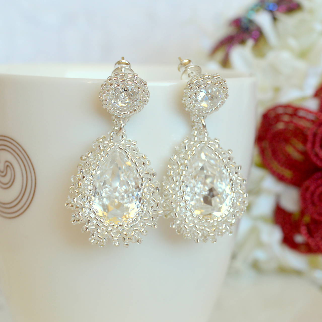 Tradičné svadobné náušnice v tvare kvapky (Ag925)