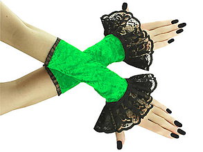 Rukavice - Spoločenské bezprstové rukavice čierno zelené 03 - 7035951_