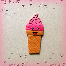 Magnetky - Sladké magnetky (Usmiata jahodová zmrzlina s čokoládovou posýpkou) - 7050728_