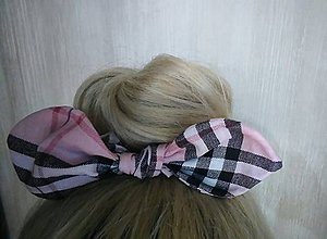 Ozdoby do vlasov - "pin-up scrunchie" gumička s mašľou na drdol károvaná ružová  - 7056780_