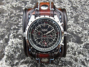 Náramky - Hnedý kožený remienok, mechanické hodinky - 7055647_