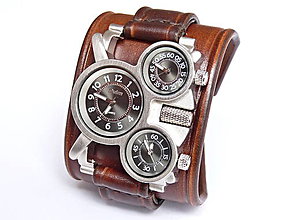 Náramky - Pánske hodinky s koženým náramkom, hnedé, darček pre muža - 7063475_