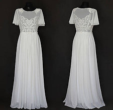 Šaty - Transparentné svadobné šaty z elastického tylu vyšívané krajkovými aplikáciami - 7065653_