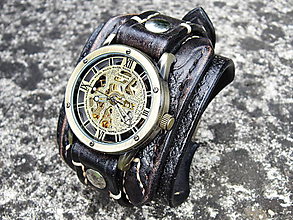 Náramky - Čierne steampunk hodinky - 7067958_