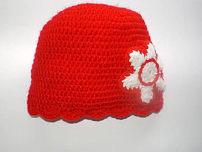 Detské čiapky - Detská  červená  čiapka s  kvietkom - 7082662_