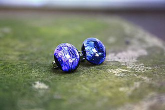 Náušnice - Visiace náušnice z dichroického skla - Modrofialové - 7093723_
