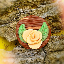 Brošne - FIMO drevené brošne - prírodné motívy (ruža) - 7098755_