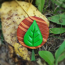 Brošne - FIMO drevené brošne - prírodné motívy (list NA ZÁKAZKU) - 7101841_