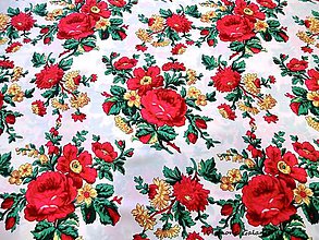 Textil - Krojová látka - červené kvety veľké na bielom podklade - cena za 10 cm - 7116995_