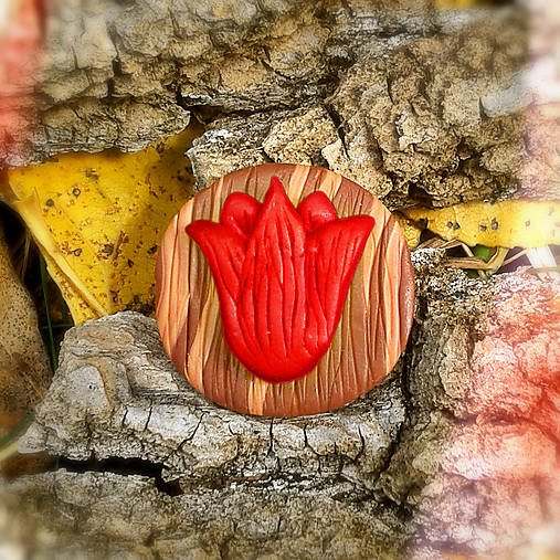 FIMO drevené brošne - prírodné motívy (tulipán NA ZÁKAZKU)