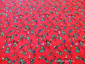 Textil - Krojová látka - kvietky malé na červenom podklade - cena za 10 cm - 7119638_