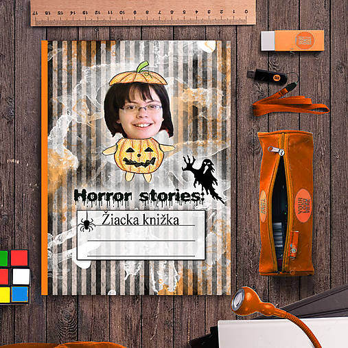 Hororová žiacka knižka pruhy (s vlastnou fotkou (dyňa/tekvica)
