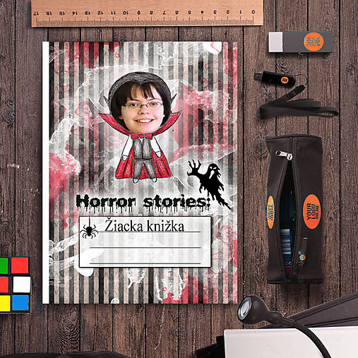Hororová žiacka knižka pruhy (s vlastnou fotkou (upír)