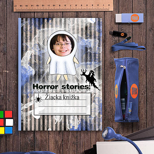 Hororová žiacka knižka pruhy (s vlastnou fotkou (duch)
