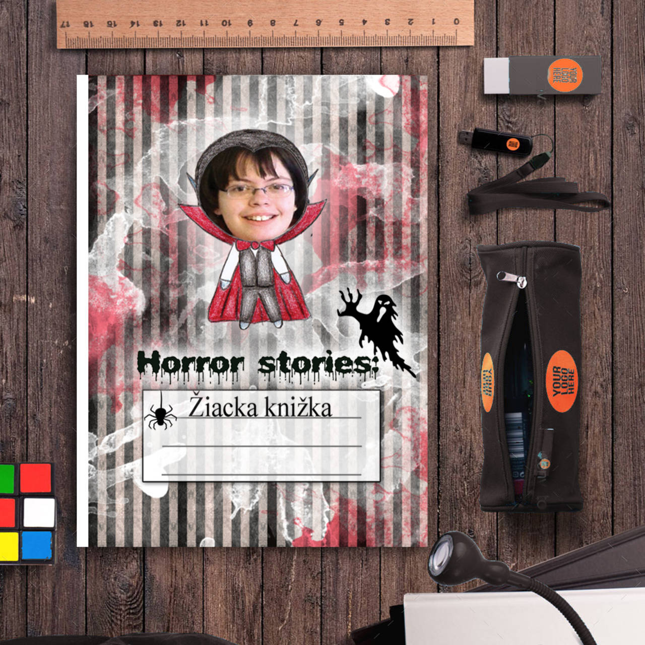 Hororová žiacka knižka pruhy (s vlastnou fotkou (upír)