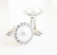 Pánske šperky - Biela svadba so štrasom a perleťou - manžetové gombíky - 7140984_