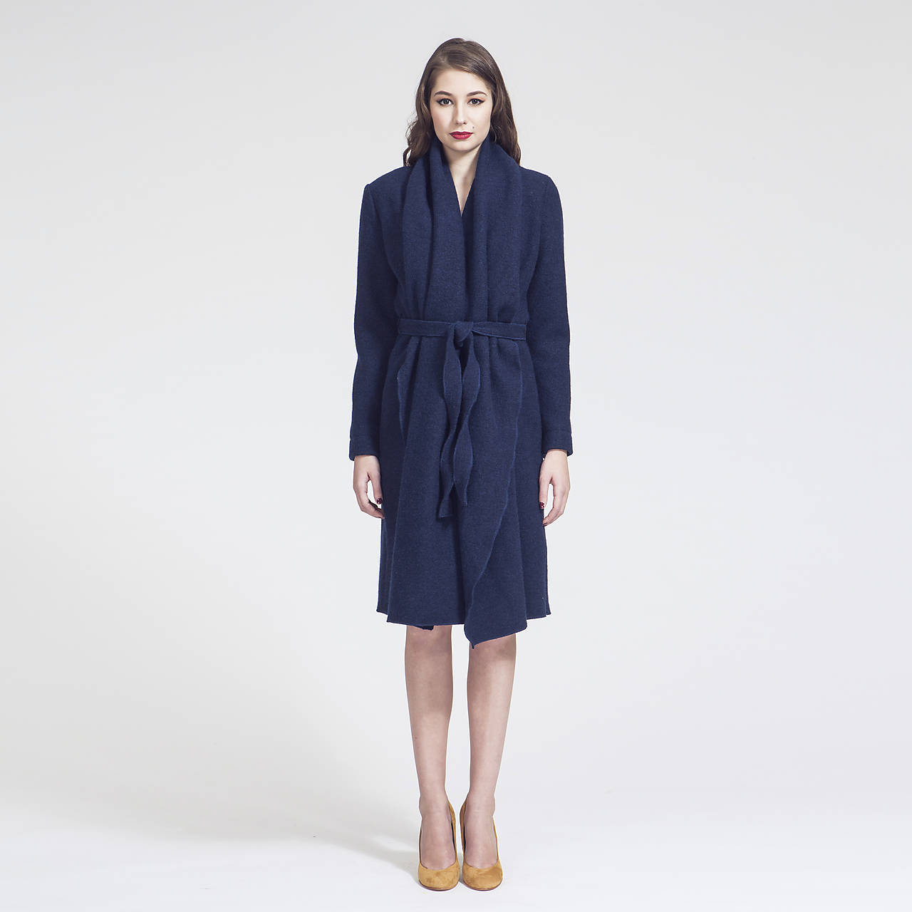 f/w 2016 - Vlněný kabát s šálovým límcem (Tmavě modrý melír)