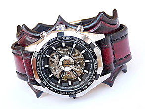 Náramky - Červený-čierny kožený remienok s hodinkami winner - 7141334_