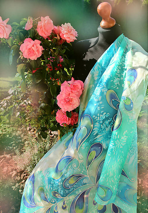 Šatky - Maľovaná hodvábna... - 7142836_