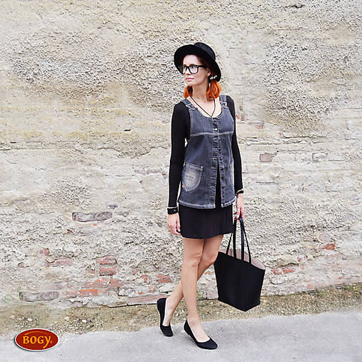 Vesty - tmavě šedá šatová riflová vesta, propínací (velikost 40 - skladem) - 7149602_