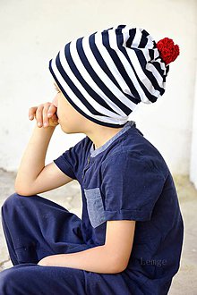 Detské čiapky - Elf čiapka prúžok Navy & Red - 7153011_