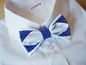 Detské doplnky - Motýlik bielo modro bodkovaný - 7150089_