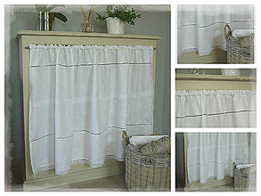 Úžitkový textil - Lněný shabby závěs bílý š.150xd.75cm - 7155915_
