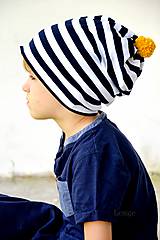 Detské čiapky - Elf čiapka prúžok Navy & yellow - 7153206_